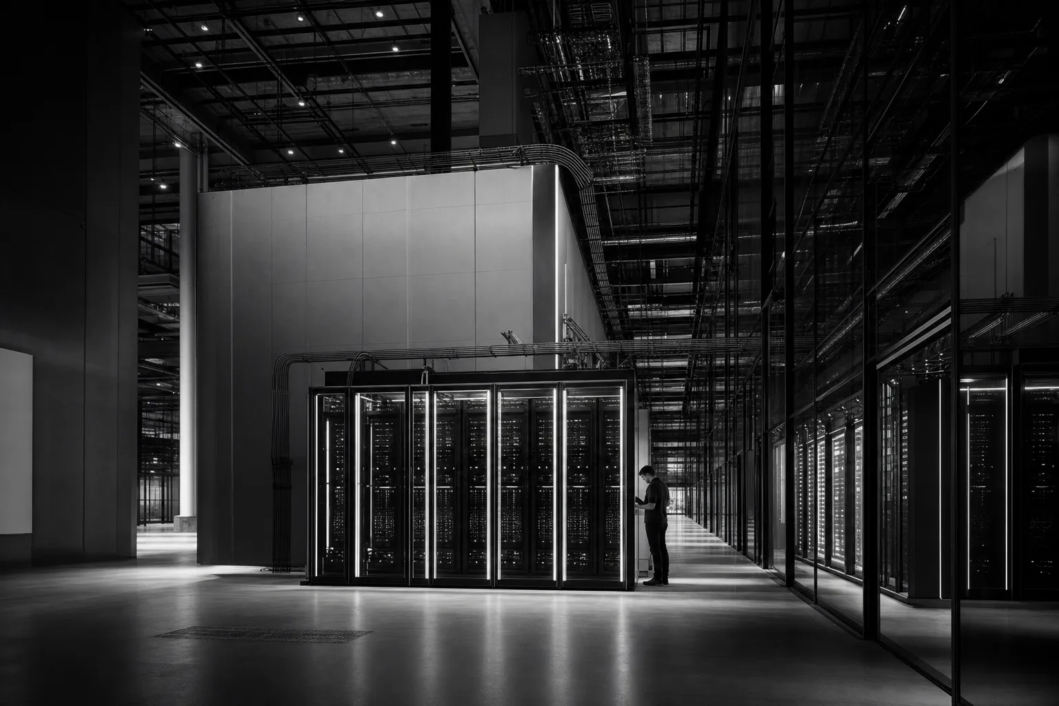 Monochrome editorial interpretation of engineered artificial intelligence